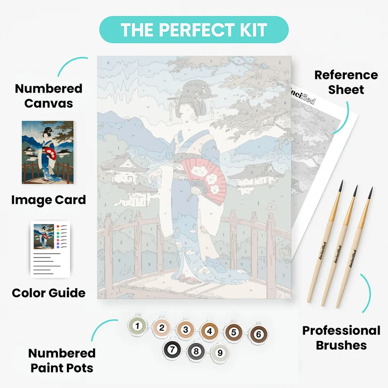Geisha on Temple Bridge - Paint by Numbers Kit