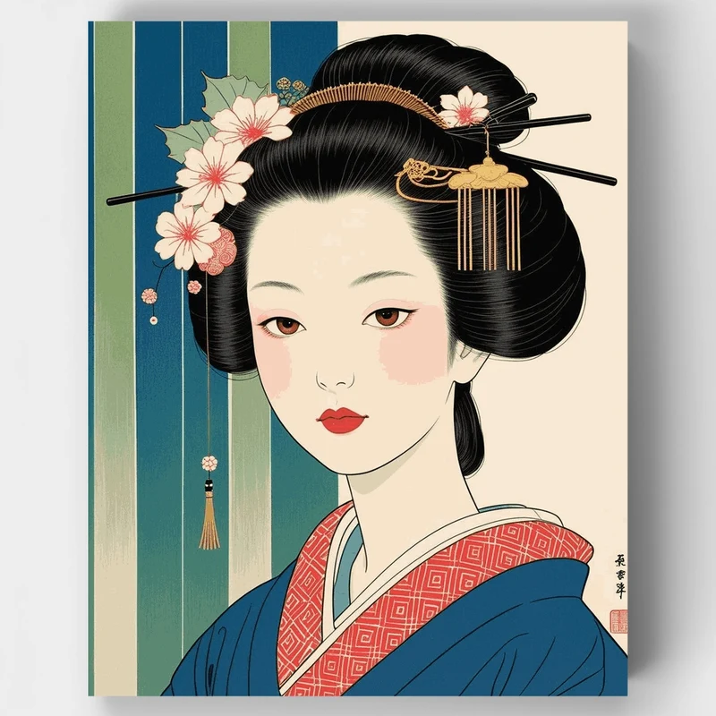 Elegant Geisha Portrait - Paint by Numbers Kit