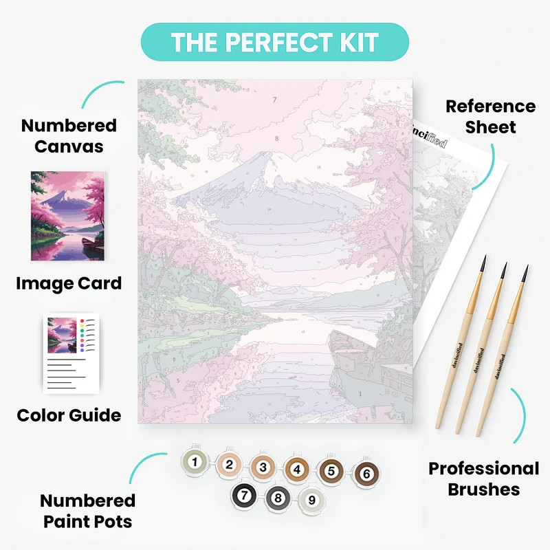 Mount Fuji Cherry Blossom Lake - Paint by Numbers Kit