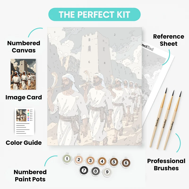 Priests with Horns Marching to Ancient Tower - Paint by Numbers Kit