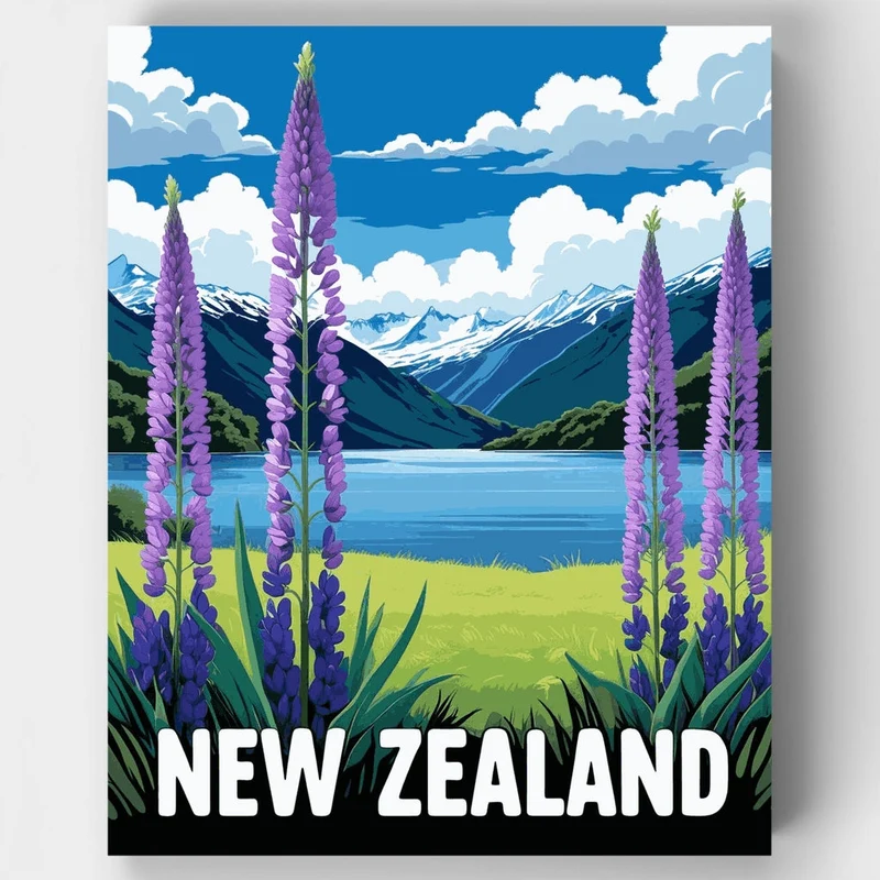 New Zealand Lupine Landscape - Paint by Numbers Kit