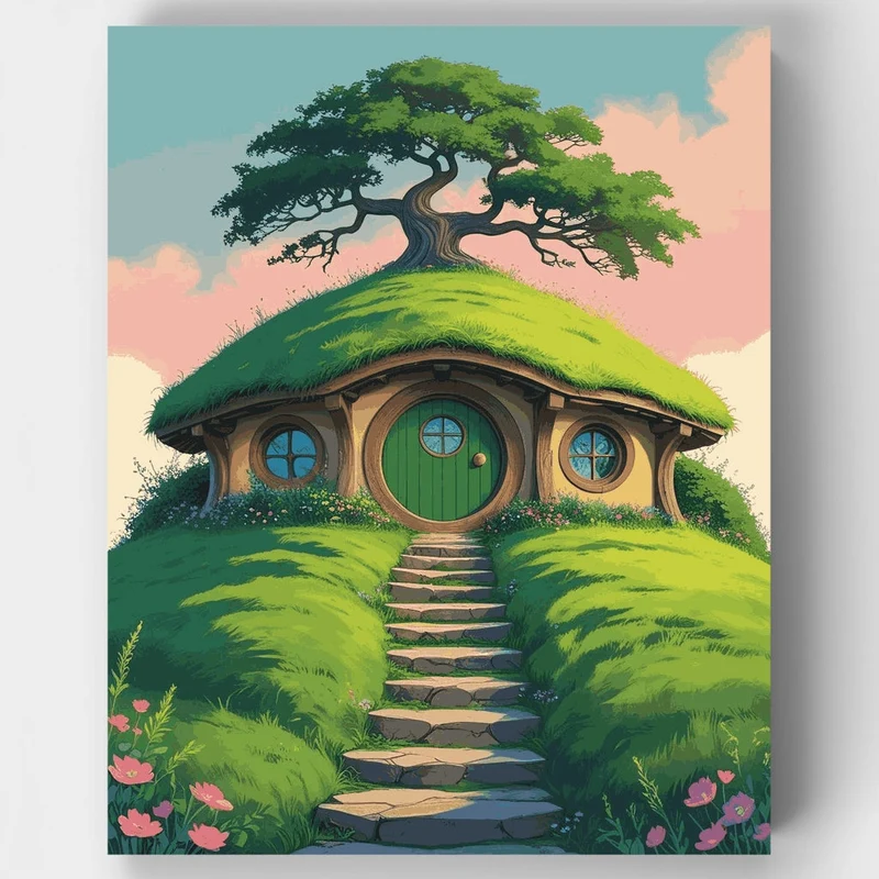 Hobbit House with Tree - Paint by Numbers Kit