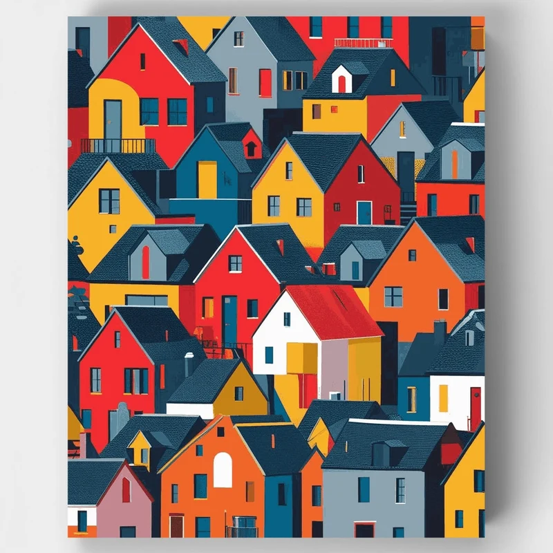 Colorful Village Houses - Paint by Numbers Kit