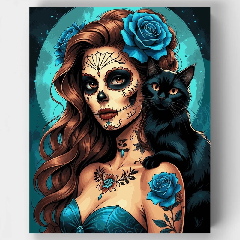 Day of the Dead Woman with Cat - Paint by Numbers Kit