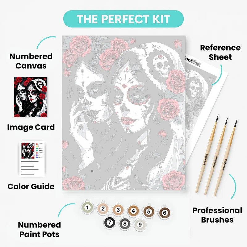 Day of the Dead Sugar Skull Sisters - Paint by Numbers Kit