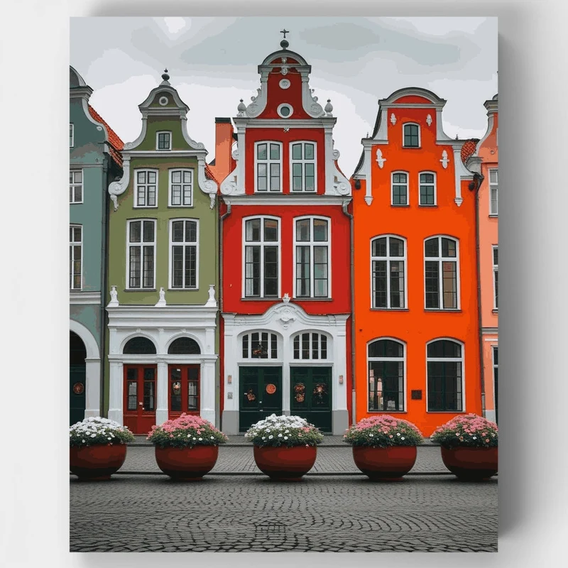 Colorful European Town Houses - Paint by Numbers Kit