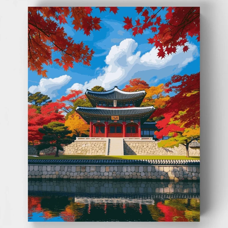 Korean Temple in Autumn - Paint by Numbers Kit