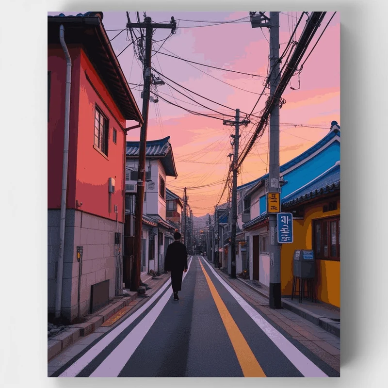 Korean Street at Sunset - Paint by Numbers Kit