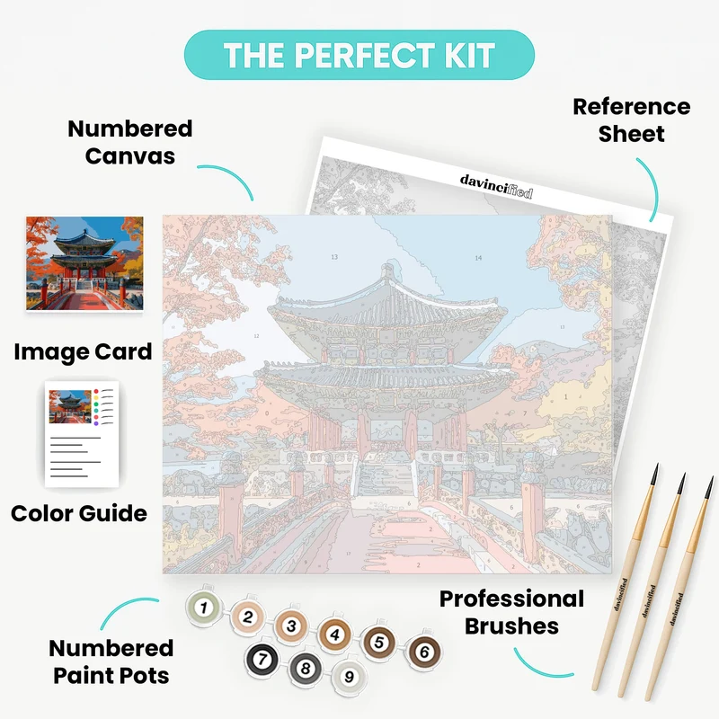Korean Traditional Pagoda in Autumn - Paint by Numbers Kit