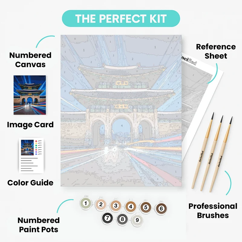 Korean Traditional Gate with Light Trails - Paint by Numbers Kit