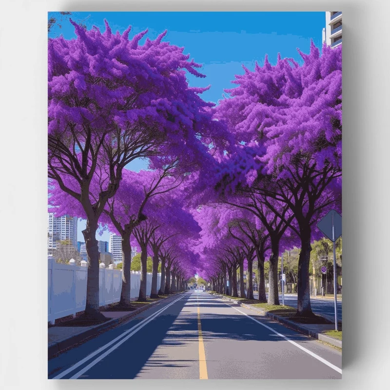 Purple Jacaranda Tree-Lined Street - Paint by Numbers Kit