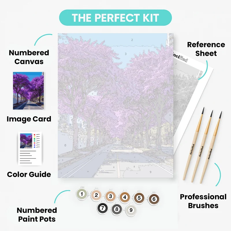 Purple Jacaranda Tree-Lined Street - Paint by Numbers Kit