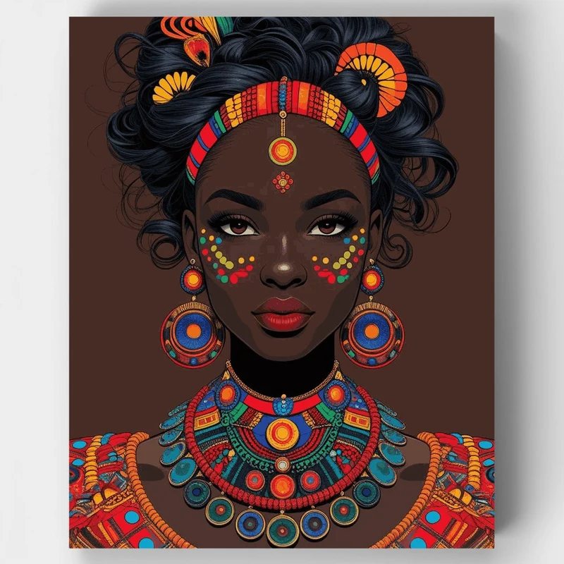African Beauty with Traditional Jewelry - Paint by Numbers Kit