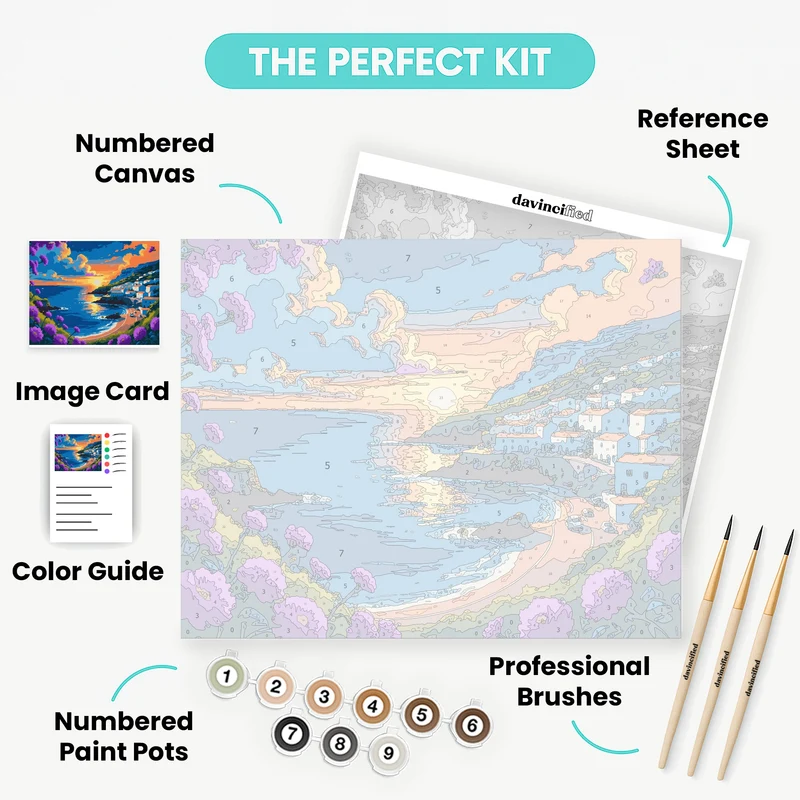 Mediterranean Coastal Village Sunset - Paint by Numbers Kit