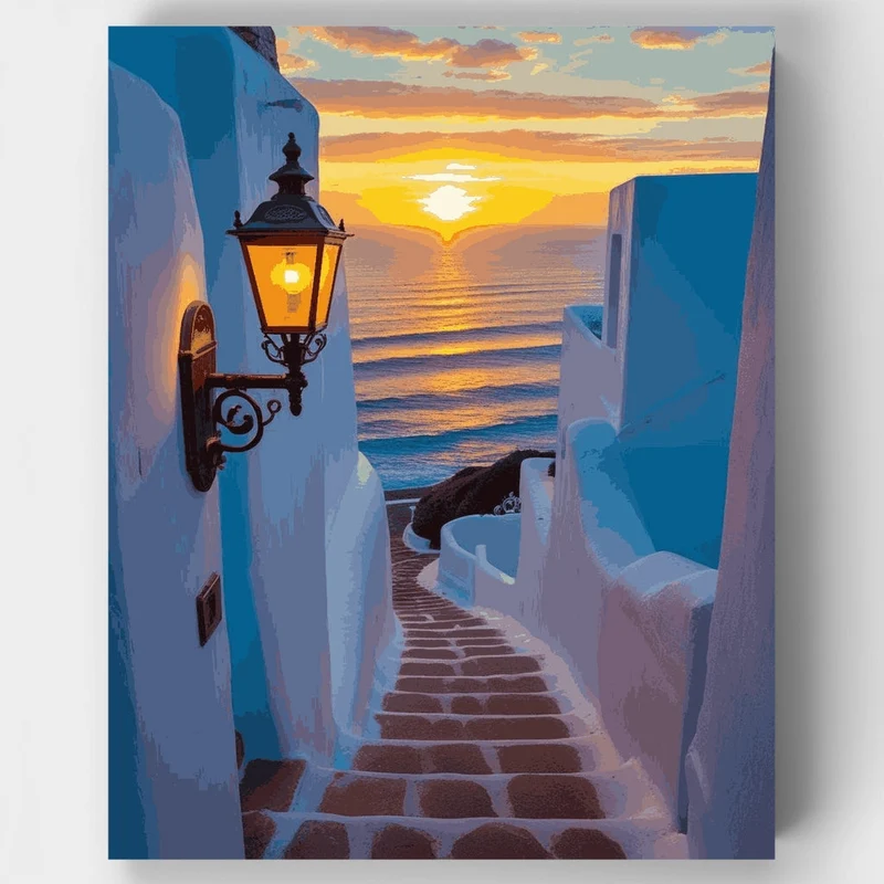Greek Island Sunset Pathway - Paint by Numbers Kit