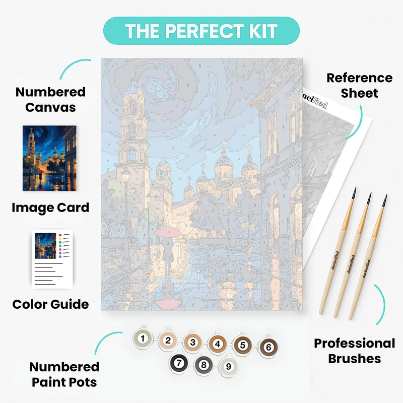 Rainy Night Cathedral Square - Paint by Numbers Kit