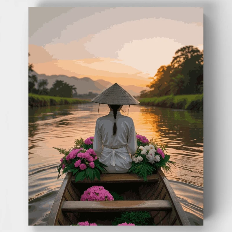 Vietnamese Flower Boat Sunset - Paint by Numbers Kit