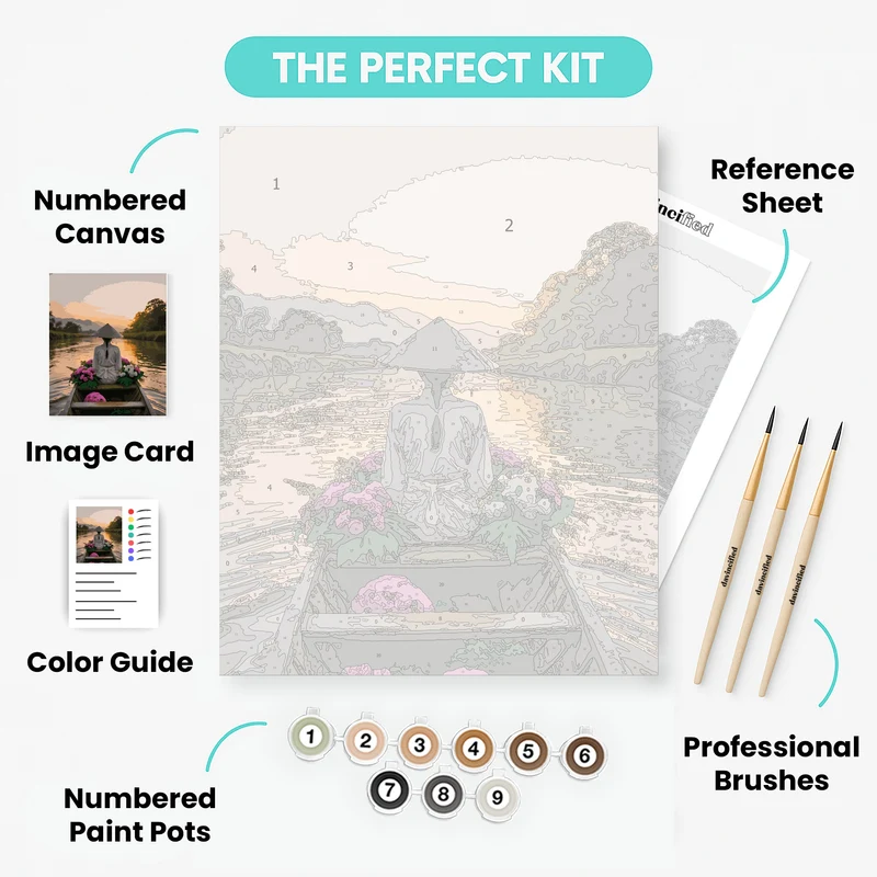 Vietnamese Flower Boat Sunset - Paint by Numbers Kit