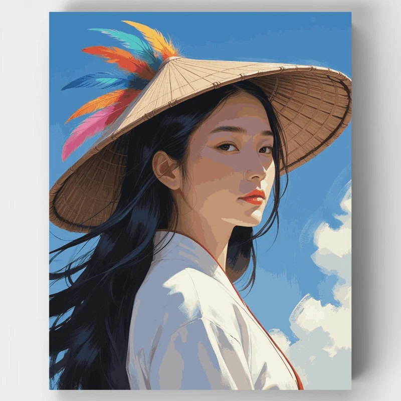 Vietnamese Woman with Traditional Hat - Paint by Numbers Kit