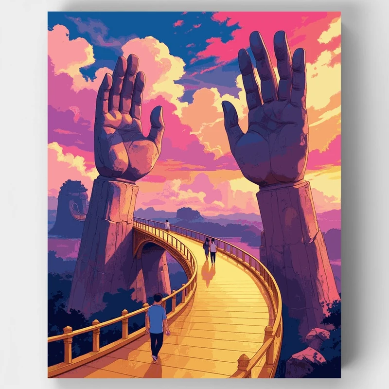 Golden Bridge with Giant Stone Hands - Paint by Numbers Kit