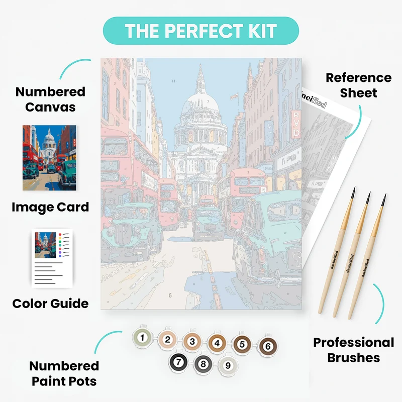 London Street Scene with St. Paul's Cathedral - Paint by Numbers Kit