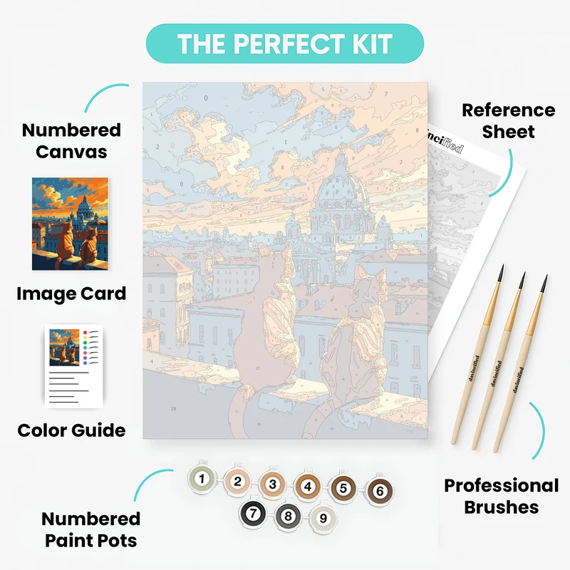 Cats Watching Sunset Over Historic City - Paint by Numbers Kit