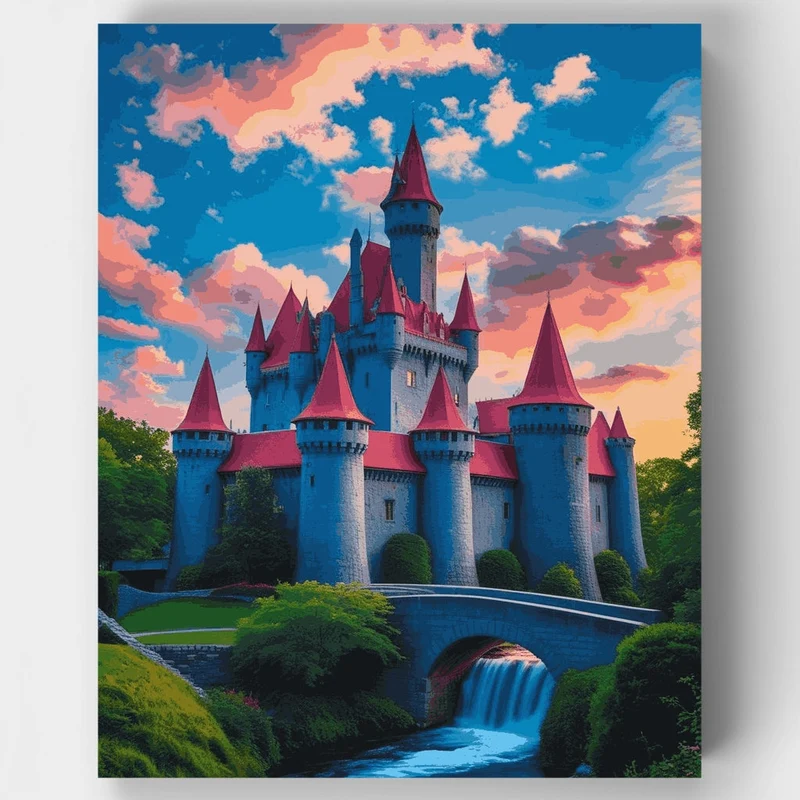 Fairytale Castle with Waterfall - Paint by Numbers Kit