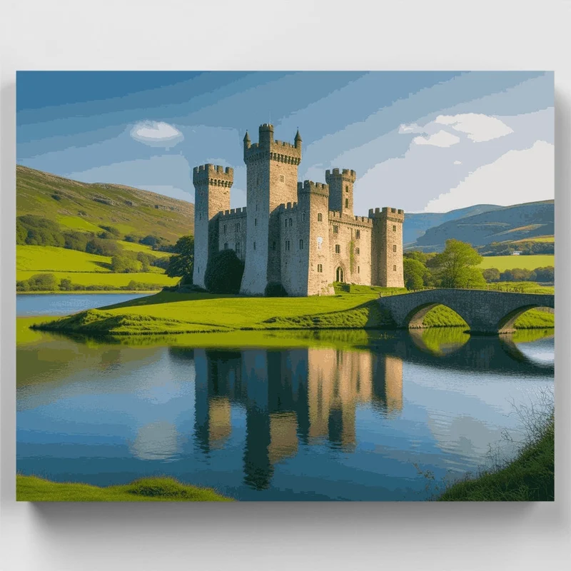 Scottish Castle with Stone Bridge - Paint by Numbers Kit