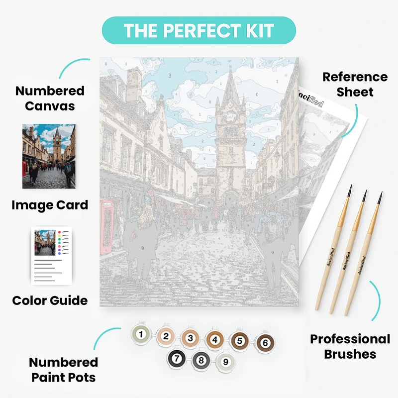 Historic Scottish Clock Tower Street - Paint by Numbers Kit