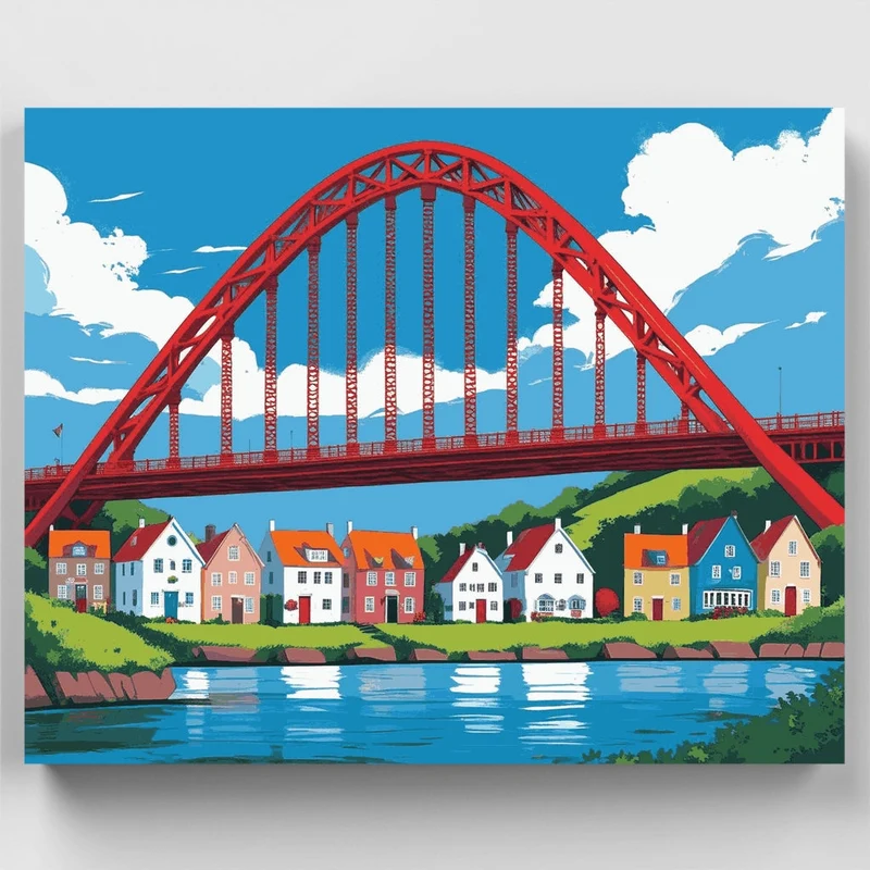 Red Arch Bridge Village - Paint by Numbers Kit