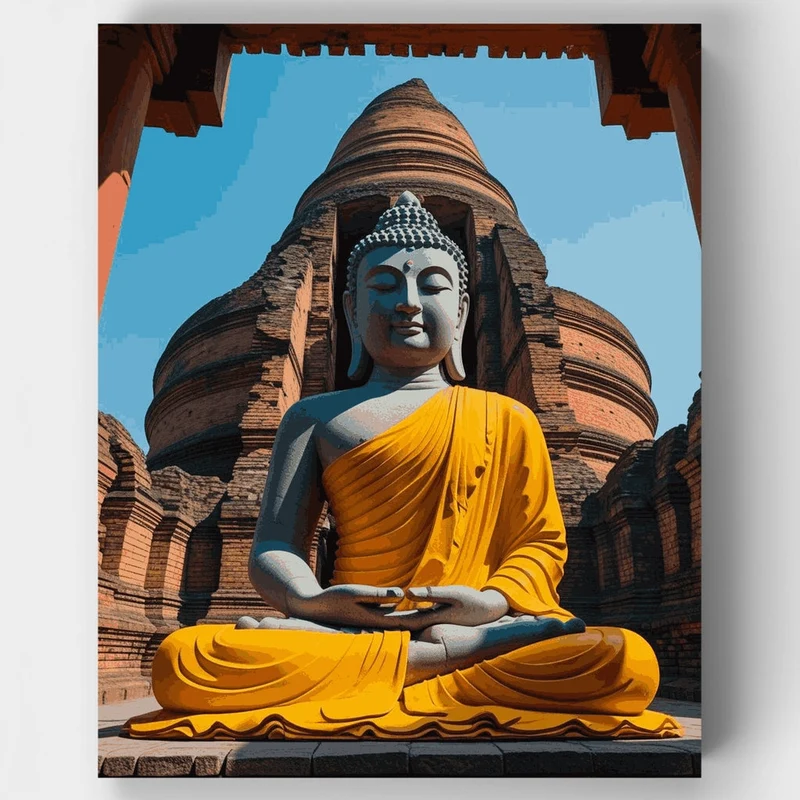 Buddha Statue in Ancient Temple - Paint by Numbers Kit