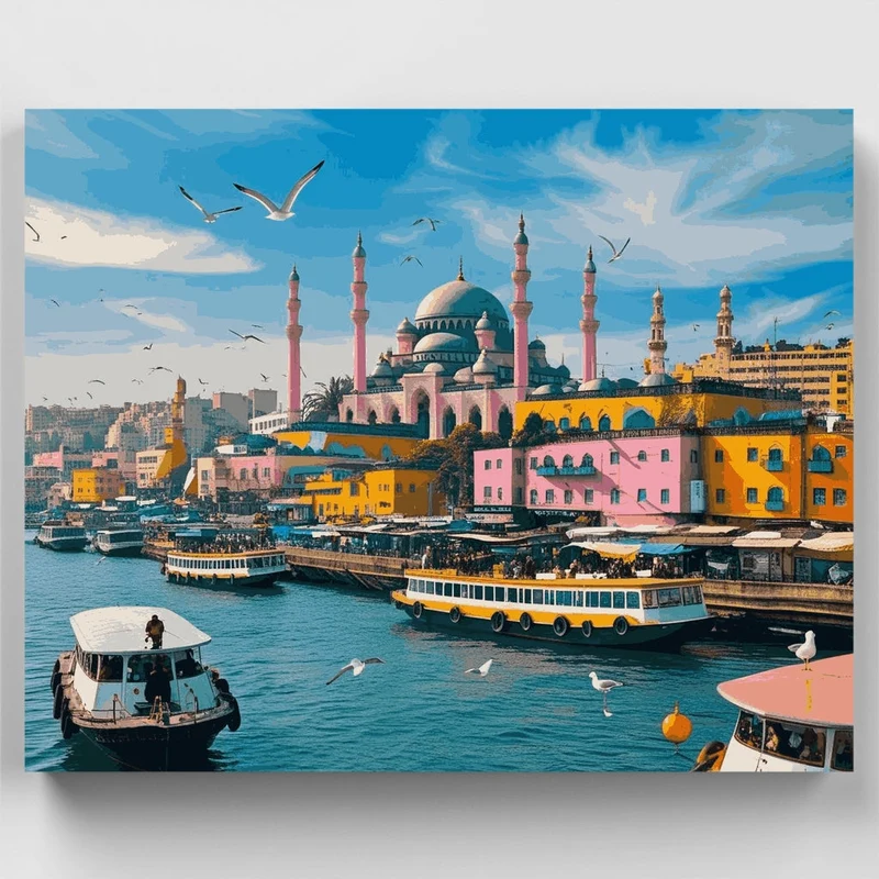 Istanbul Harbor with Mosque - Paint by Numbers Kit
