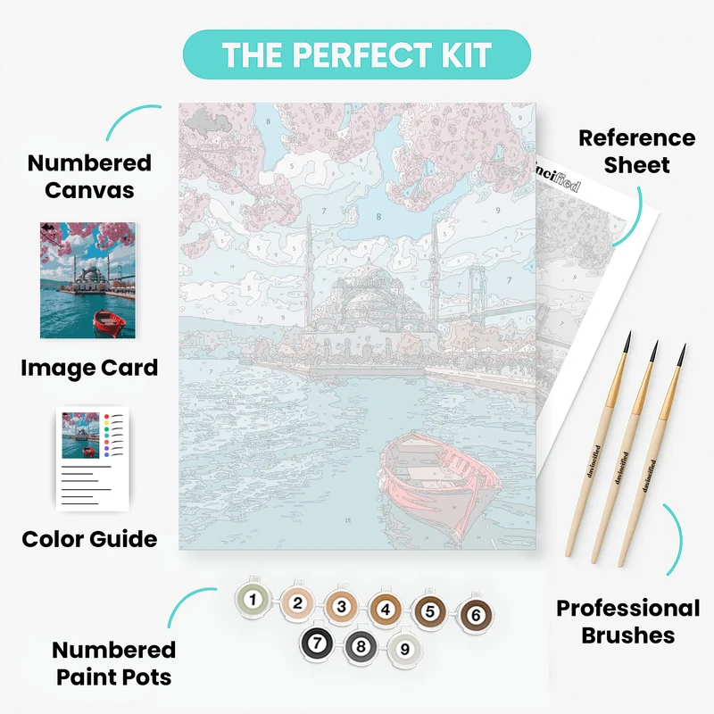 Istanbul Mosque with Cherry Blossoms - Paint by Numbers Kit