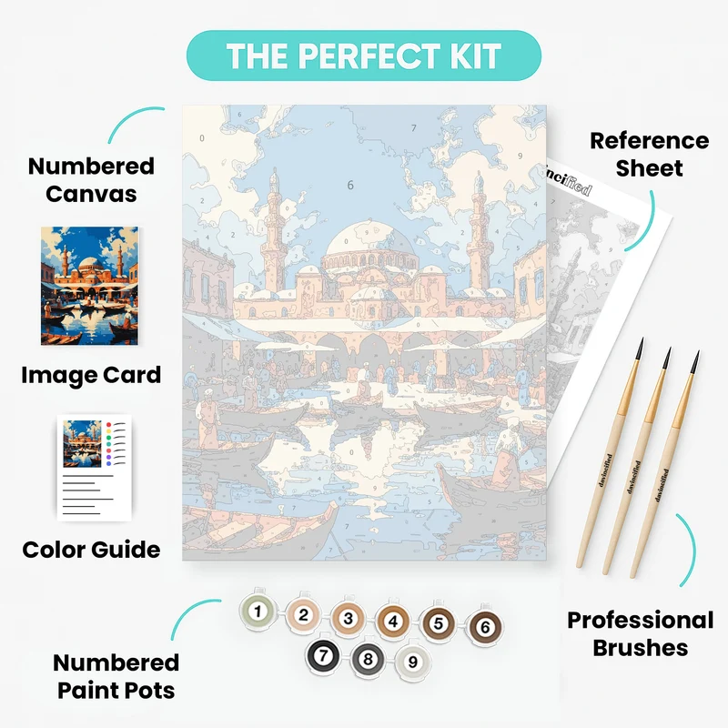 Turkish Mosque Harbor Scene - Paint by Numbers Kit
