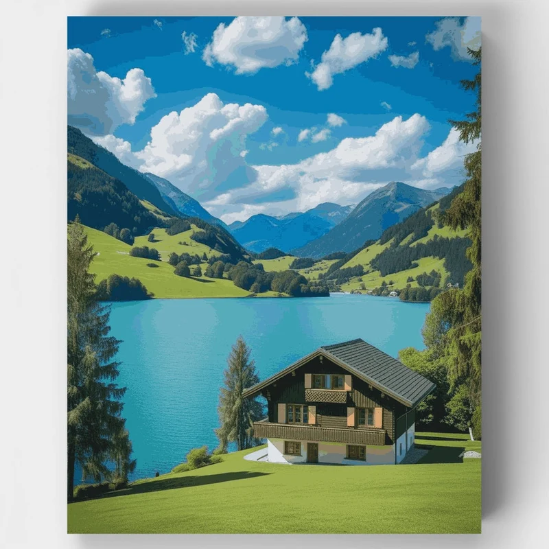 Swiss Alpine Lake Chalet - Paint by Numbers Kit