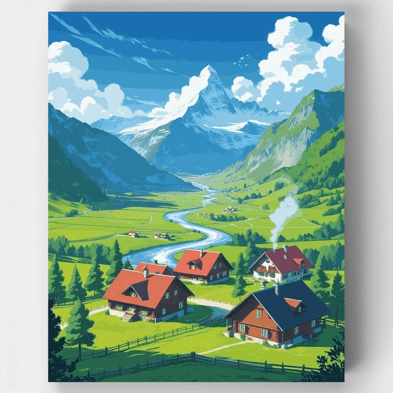 Swiss Alpine Village - Paint by Numbers Kit