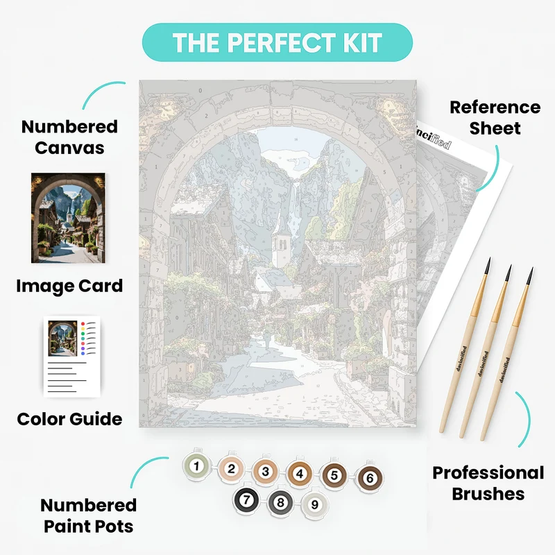 Swiss Alpine Village Gateway - Paint by Numbers Kit