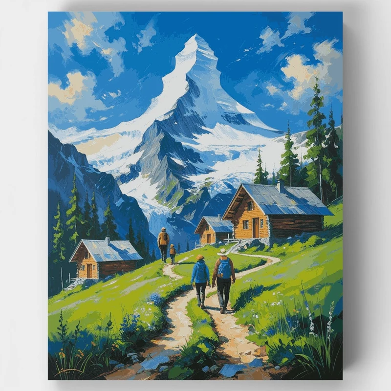 Swiss Alpine Village with Matterhorn - Paint by Numbers Kit