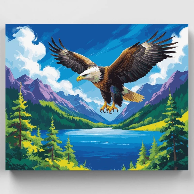 Majestic Eagle Soaring Over Mountain Lake - Paint by Numbers Kit