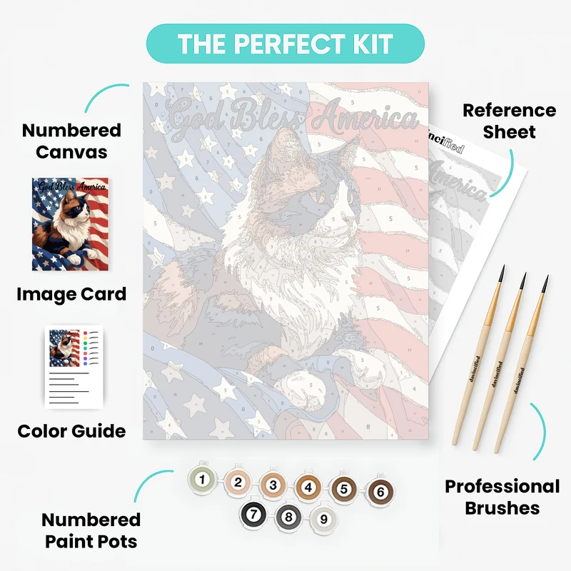 God Bless America Patriotic Cat - Paint by Numbers Kit