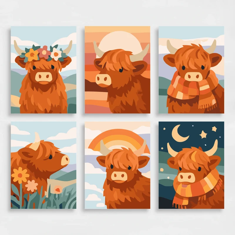 Highland Cows - Mini Paint by Numbers Set