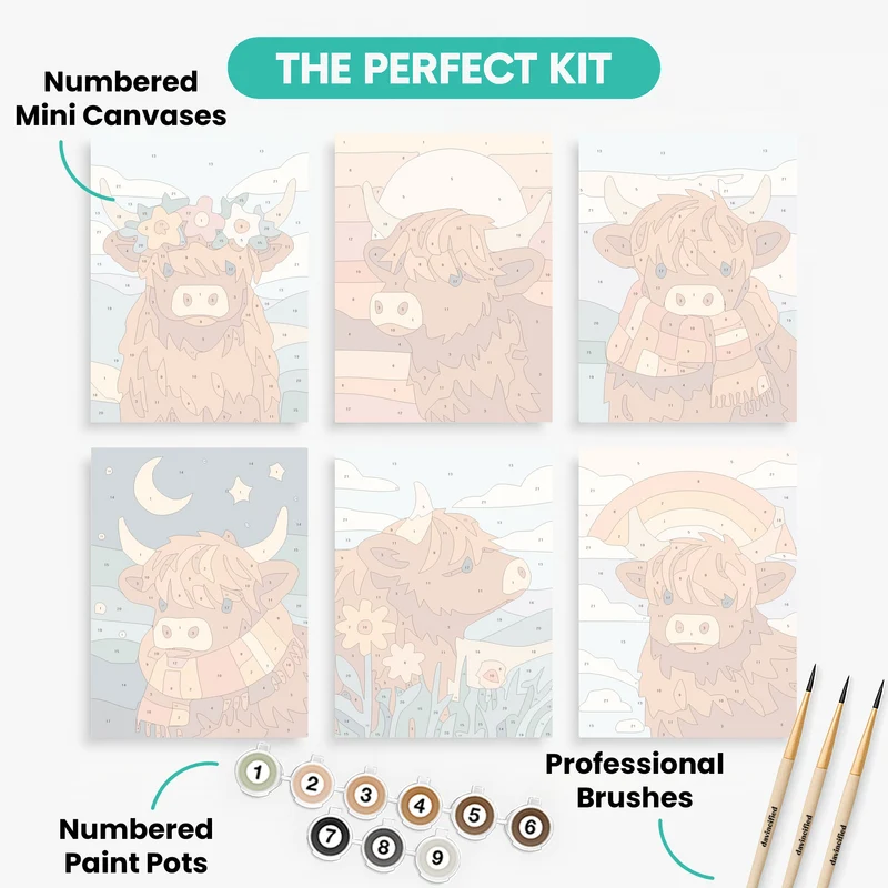 Highland Cows - Mini Paint by Numbers Set