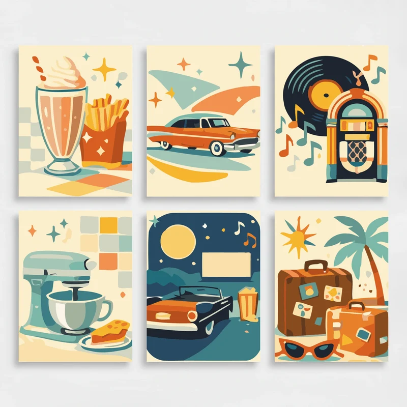 1950s Nostalgia - Mini Paint by Numbers Set