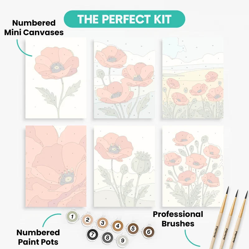 Poppies - Mini Paint by Numbers Set