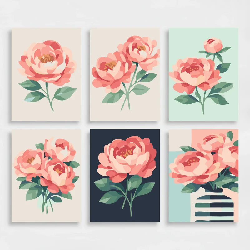 Peonies - Mini Paint by Numbers Set