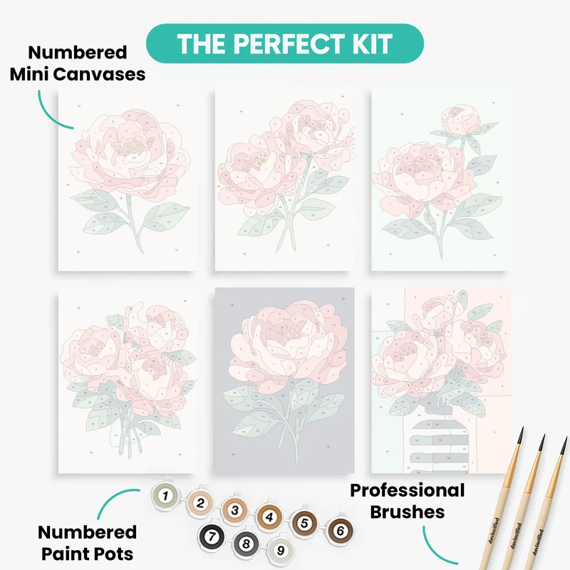 Peonies - Mini Paint by Numbers Set