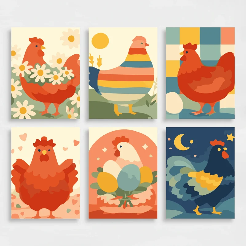 Chickens - Mini Paint by Numbers Set