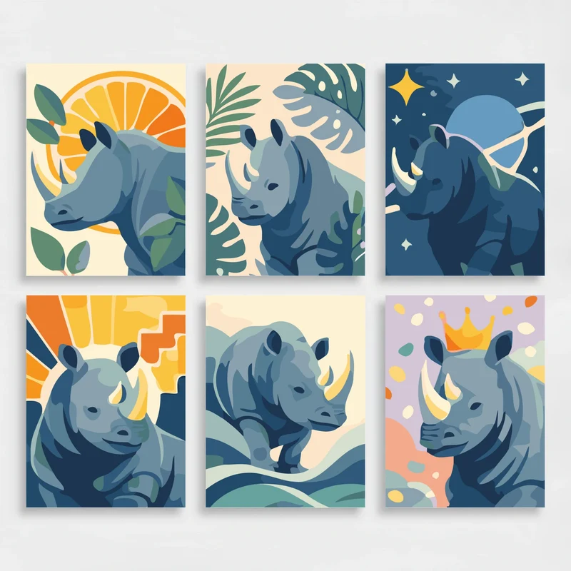 Rhinoceros - Mini Paint by Numbers Set