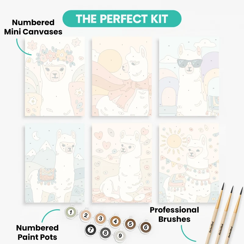 Adorable Alpacas - Mini Paint by Numbers Set