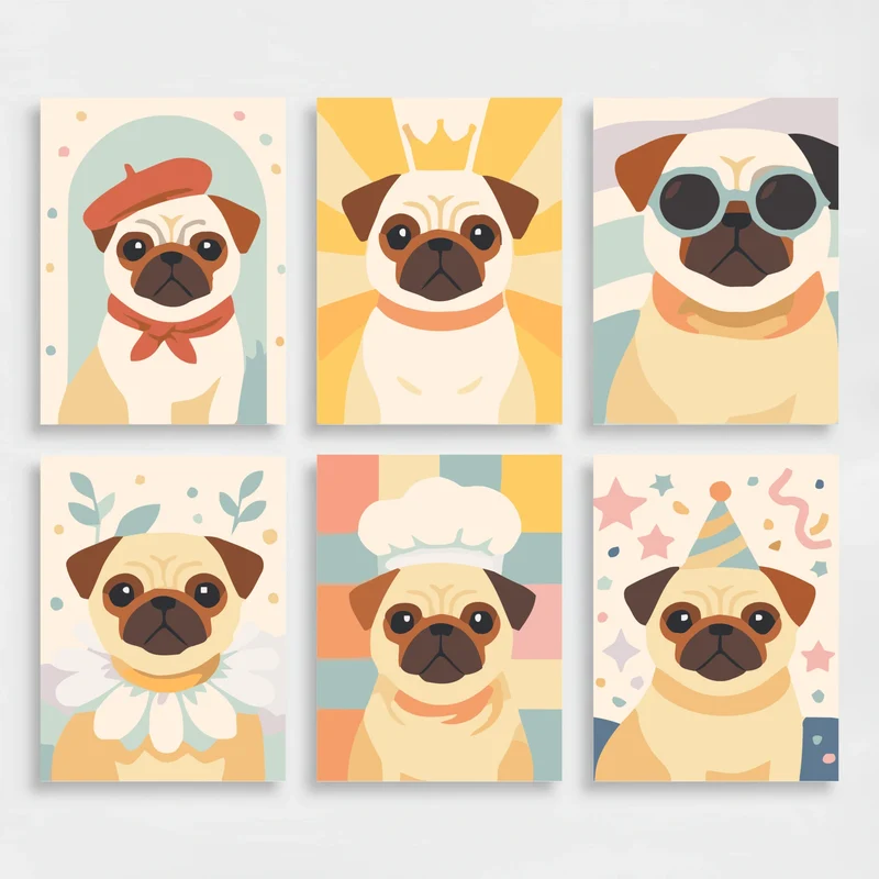 Pugs - Mini Paint by Numbers Set